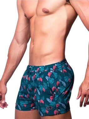 2EROS Printed Bronte Swim Shorts Monstera Tropical Flamingo Lined Small 30 31